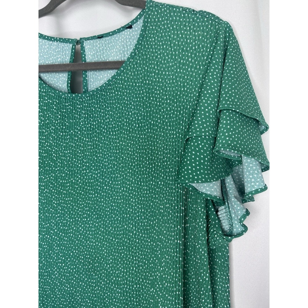 Adrianna Papell Top Size 2X Green Polka Dot Ruffle Sleeve Textured Stretch - Picture 4 of 8